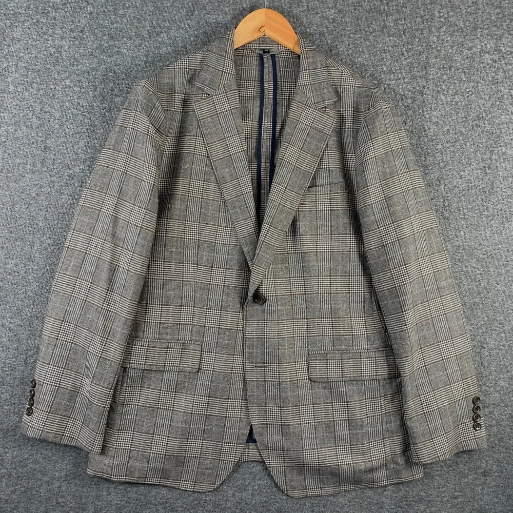 Bonobos Blazer Jacket Men 42R Brown Glen Check Hiundstooth Linen Cashmere